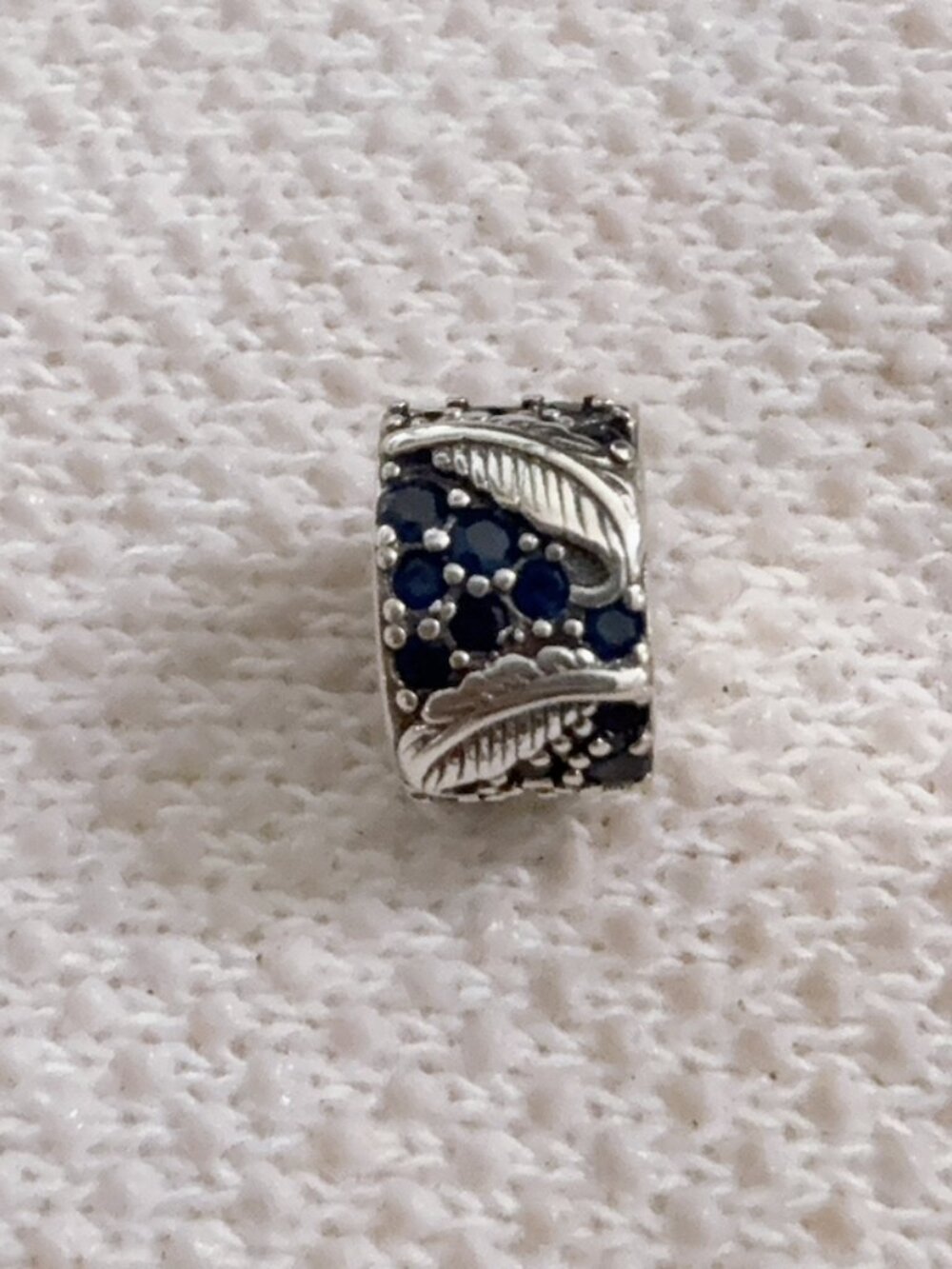 Curved Feather Blue Pave Clip Charm For Pandora Bracelet